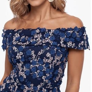 Xscape Blue Floral Embroidered Cocktail Dress Size 12